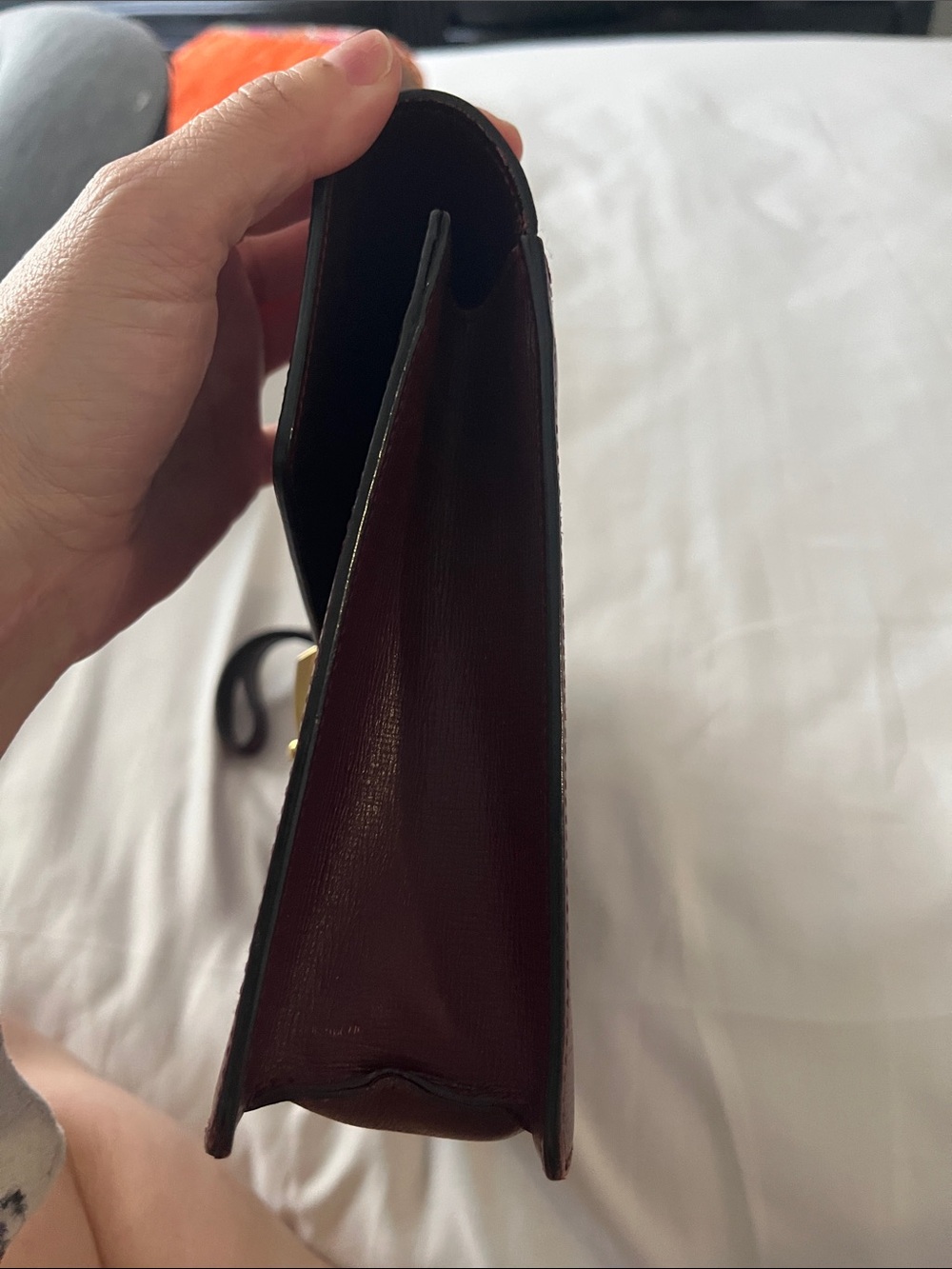 Womens Leather Envelope Bag in Burgundy with Gold Hardware - Picture 5 of 10